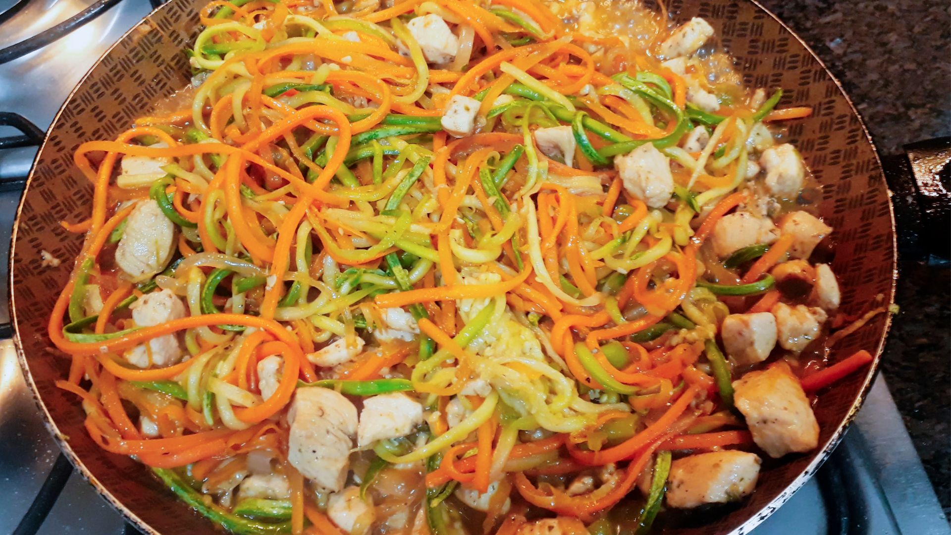 POLLO LIMON ESPAGUETIS VERDURAS